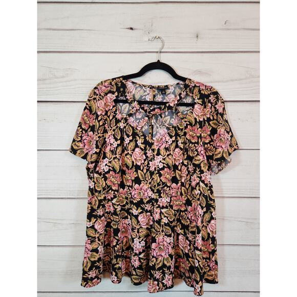 torrid Tops - Torrid Womens Multicolor Floral Short Sleeve Crepe Cage Front Blouse Top Size 1X